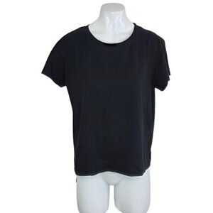 Lamarque Womens Basic Boxy Black Tee, Short Sleeve, Pima Cotton, Size Small
